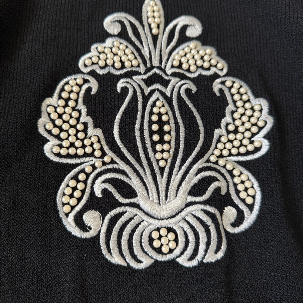 ST. JOHN Sportswear beaded black santana knit mock neck sweater medium M - Picture 6 of 9